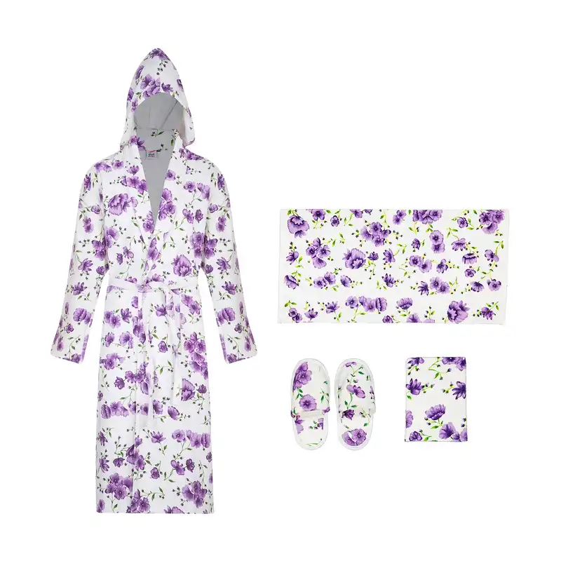 سرویس حوله پالتویی 4 تکه طرح گل