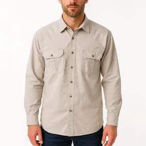 پیراهن آستین بلند یقه برگردان مردانه مدل کتان دو جیب