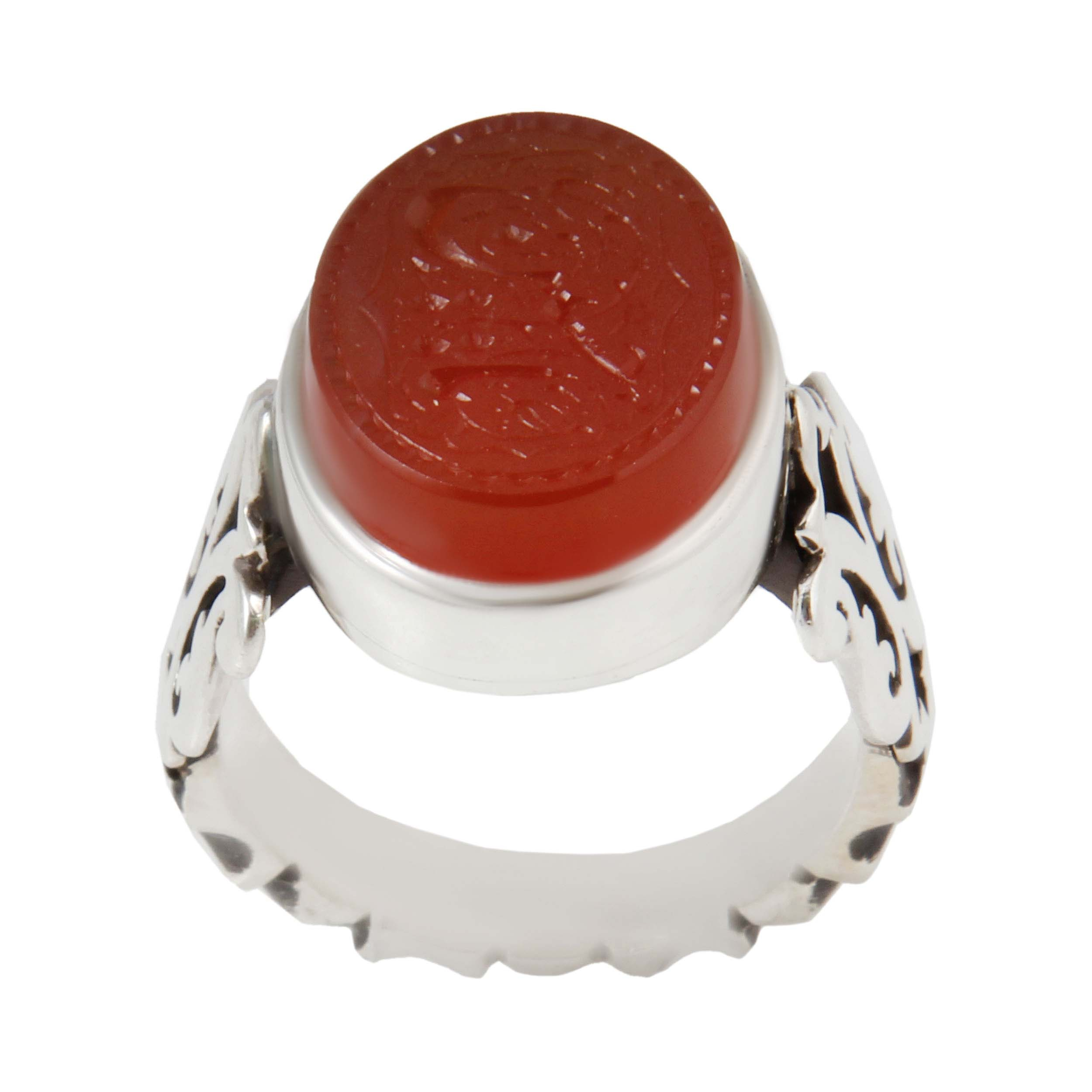 انگشتر نقره مردانه بازرگانی میلادی مدل عقیق رکاب دست ساز کد AM_1694