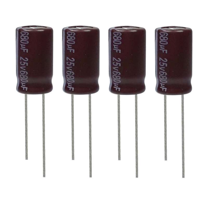 خازن الکترولیت 680 میکروفاراد 25 ولت آکسبوم مدل TEC-68125 بسته 4 عددی