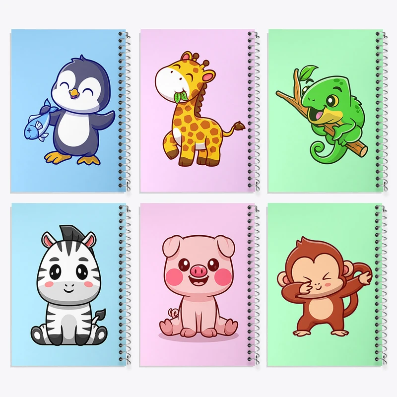 دفتر مشق 50 برگ خندالو طرح حیوانات بامزه کد 429 مجموعه 6 عددی