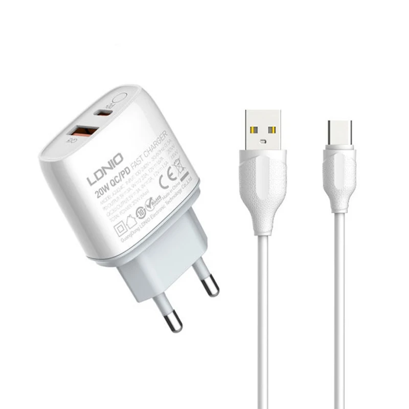 شارژر دیواری الدینیو مدل A2424C 20w به همراه کابل USB-C
