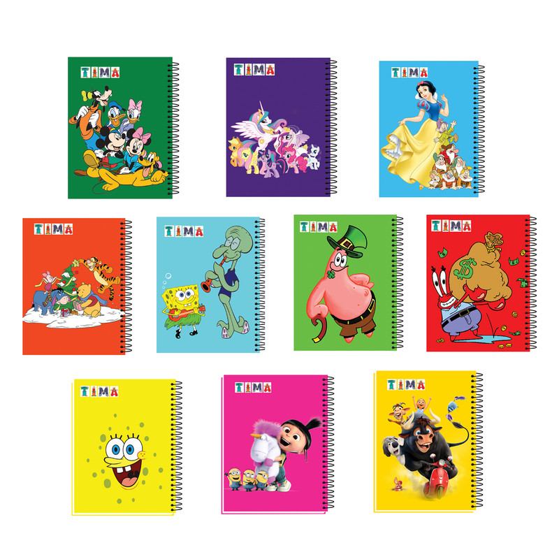 دفتر مشق 100 برگ تیما مدل کارتونی مجموعه 10 عددی