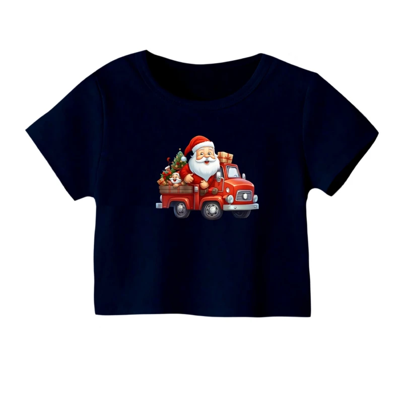 کراپ‌ تی‌شرت آستین کوتاه زنانه مدل بابانوئل کریسمس کد 40