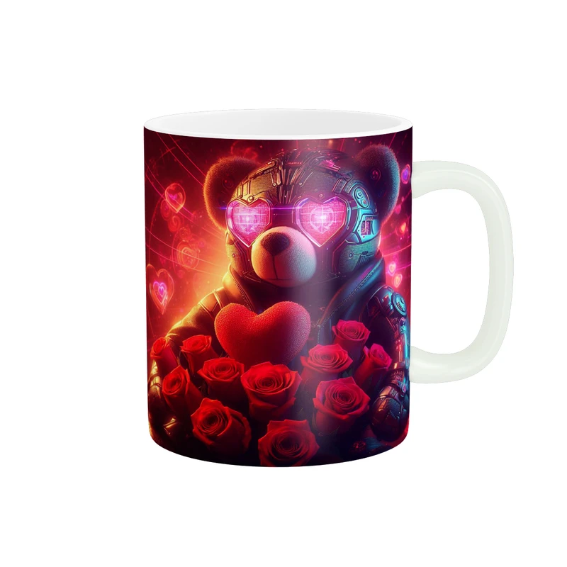 ماگ پاد آفرین طرح خرس فانتزی و گل رز کد 1012