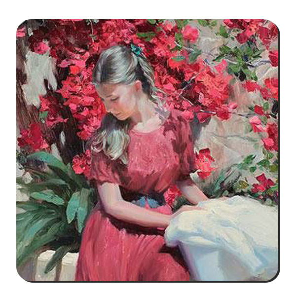 زیر لیوانی طرح دختر و گلهای قرمز کد nzl711