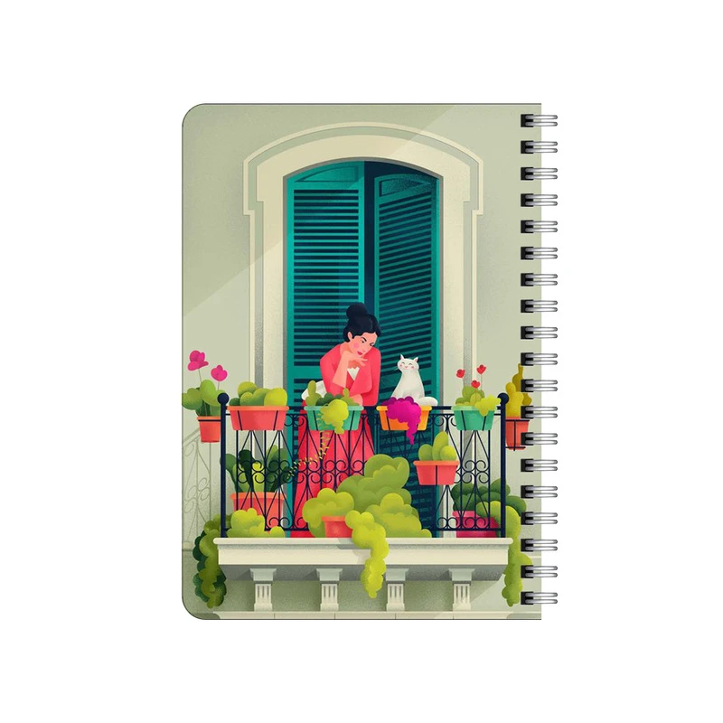 دفترچه یادداشت بامبیلیپ مدل چوبی طرح بالکن خانه و گلدان و گربه کد 6955166