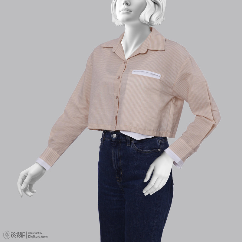 شومیز آستین بلند یقه برگردان زنانه نیزل مدل P01200103191031036 رنگ کرم