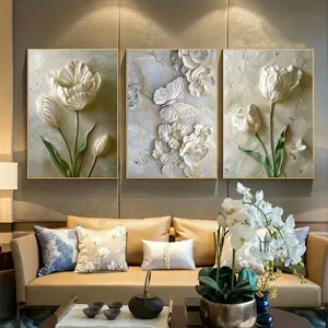 تابلو آتریسا طرح گل و پروانه مدرن مدل AT00728 مجموعه 3 عددی 