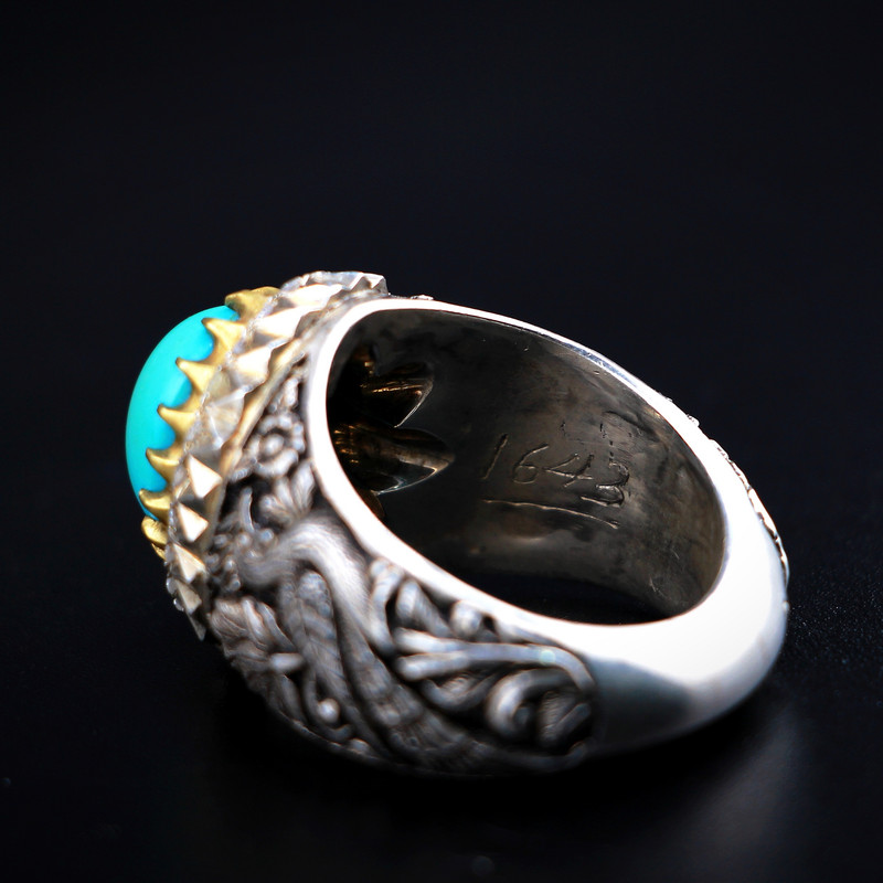 انگشتر نقره مردانه مدل فیروزه عجمی نیشابوری