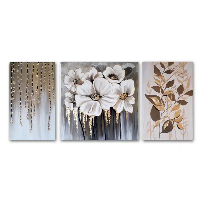 تابلو نقاشی اکریلیک مدل گل همیشه بهار مجموعه 3 عددی