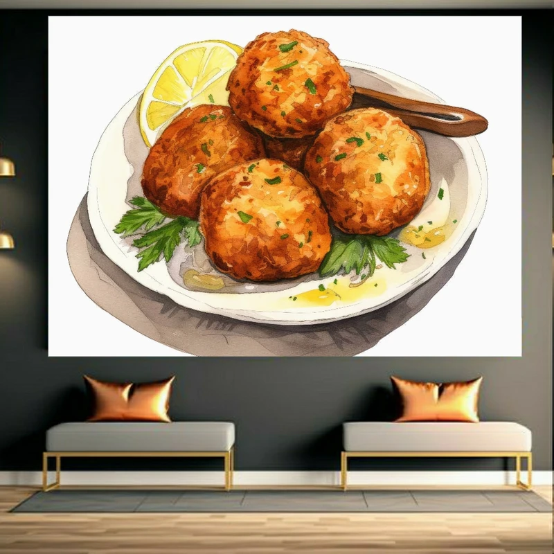 تابلو بوم طرح مخمل نقاشی غذای خانگی کد BK23229