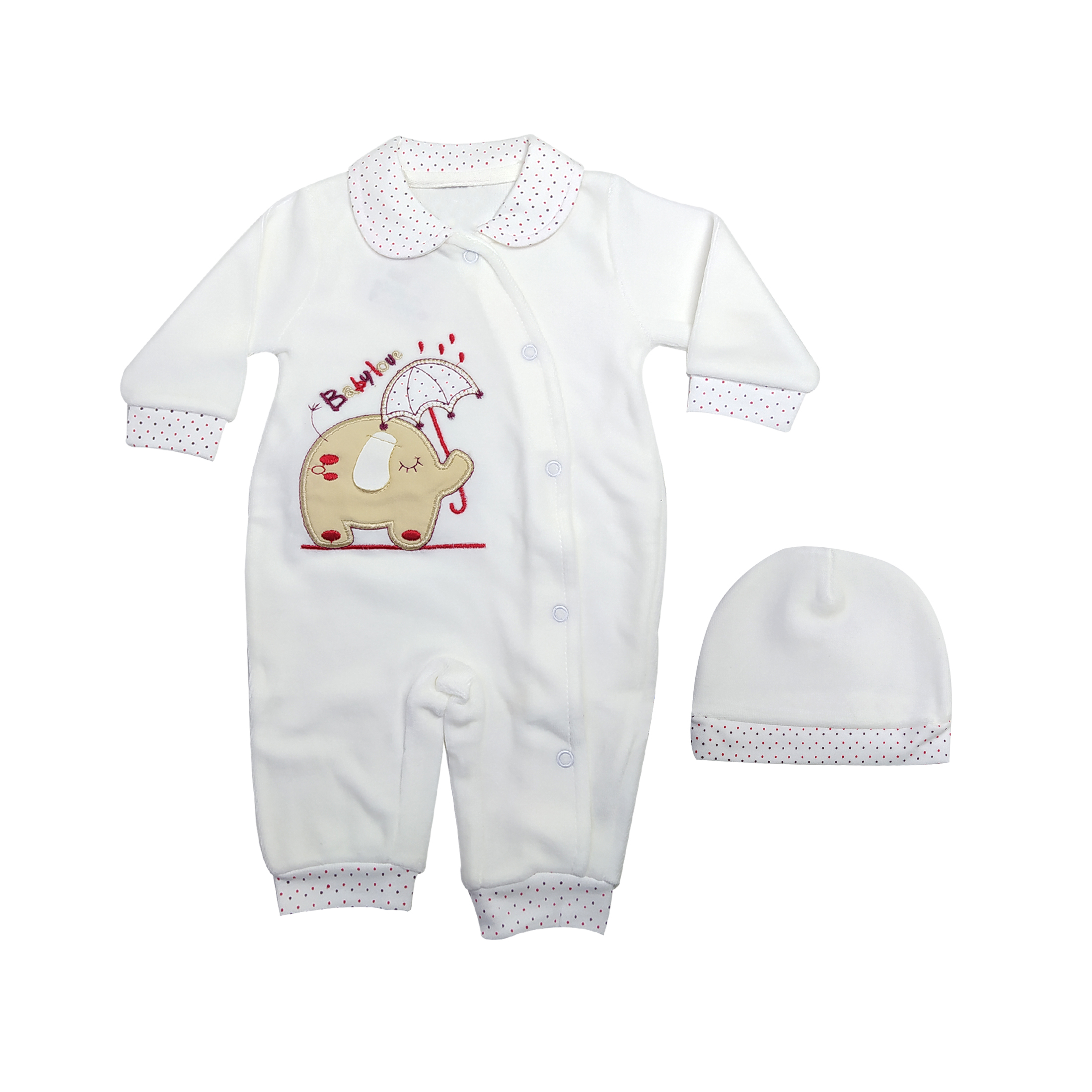 ست سرهمی و کلاه نوزادی مدل فیل و چتر رنگ قرمز