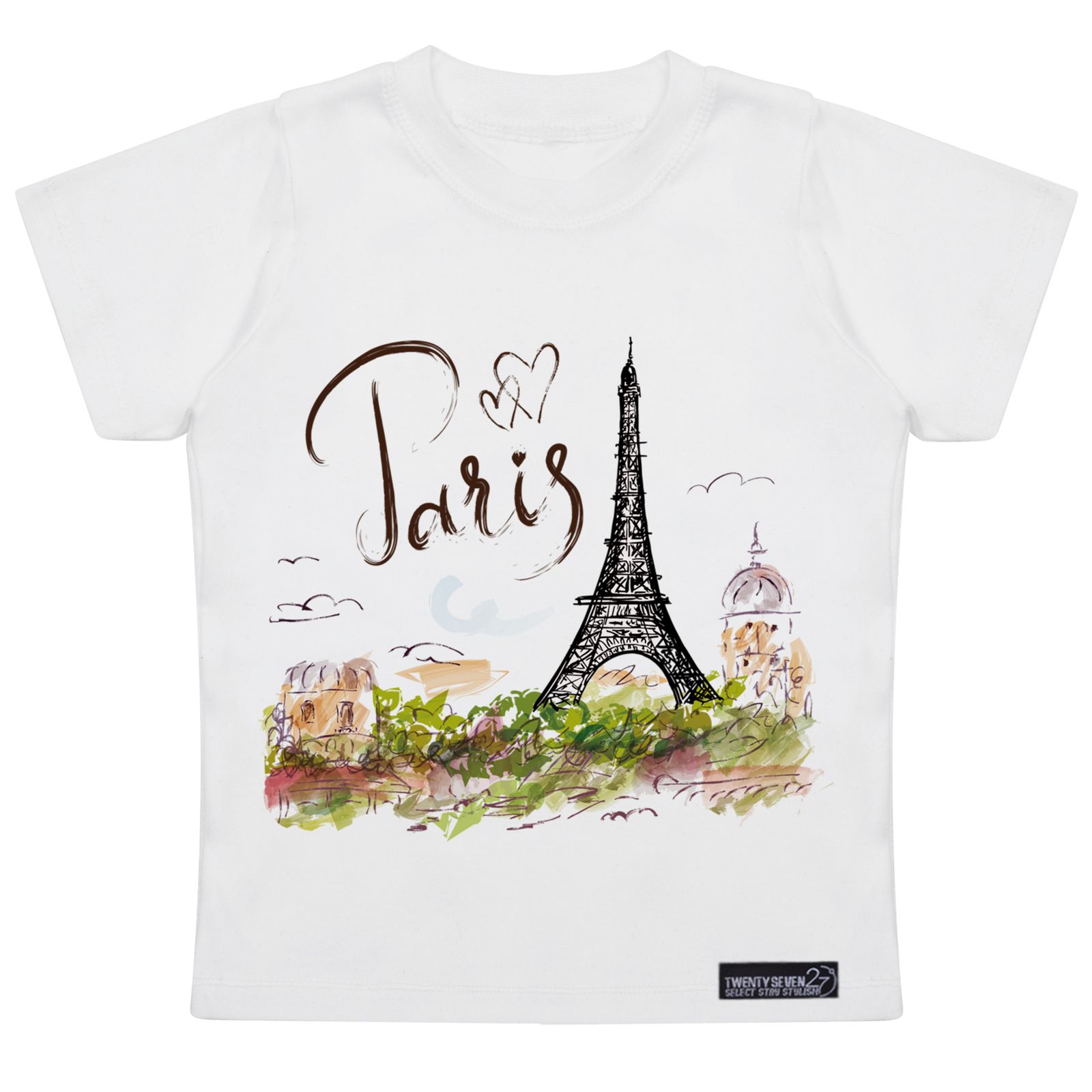 تی شرت آستین کوتاه دخترانه 27 مدل Eiffel Tower Drawing کد MH933 -  - 1