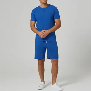 ست تی شرت و شلوارک مردانه مادر مدل Atzo رنگ آبی