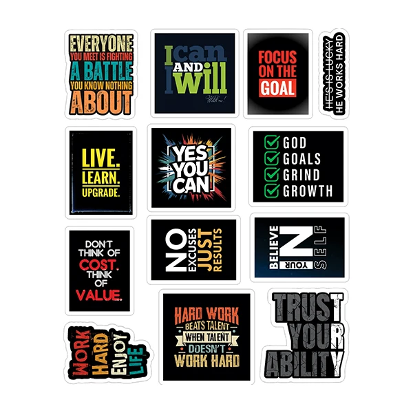 استیکر لپ تاپ توییجین و موییجین طرح hard work کد 03 مجموعه 13 عددی