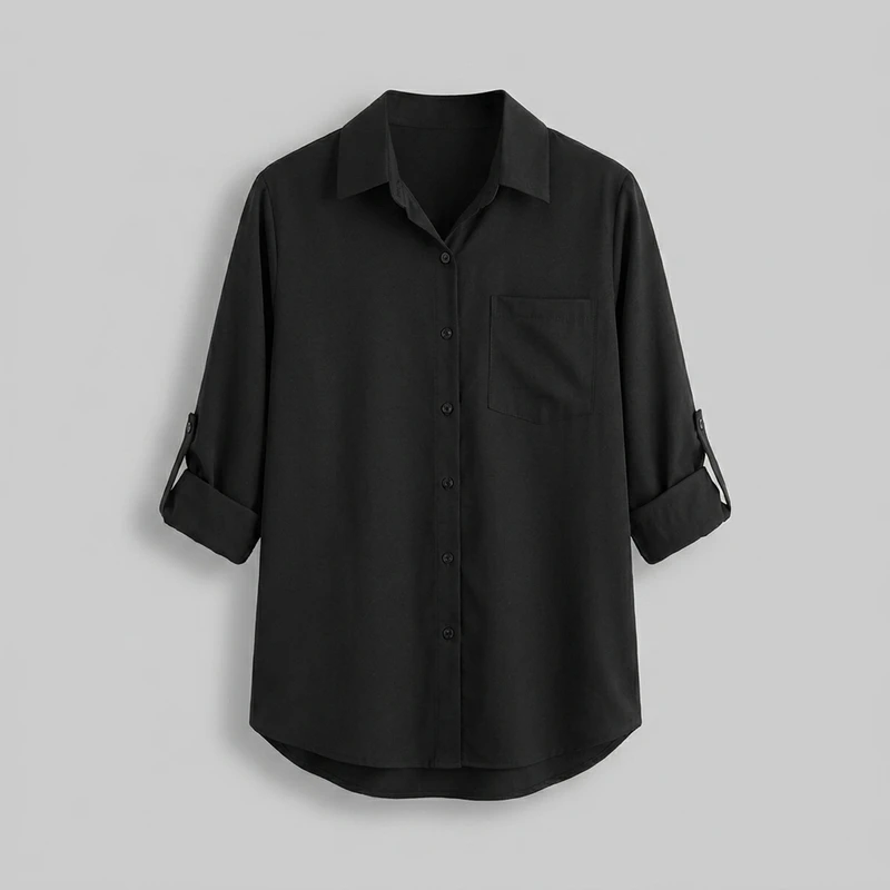 شومیز آستین بلند یقه برگردان زنانه مدل سجاف هفتی تک جیب ویسکوز