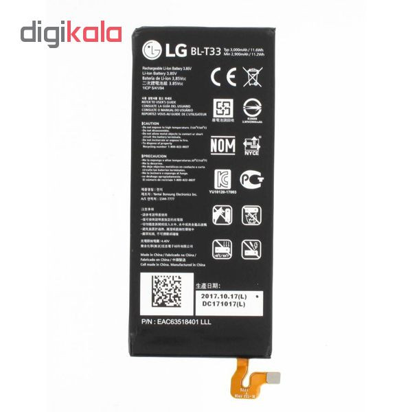 باتری موبایل مدل BL-T33 با ظرفیت 3000 میلی آمپر ساعت مناسب برای گوشی موبایل LG Q6