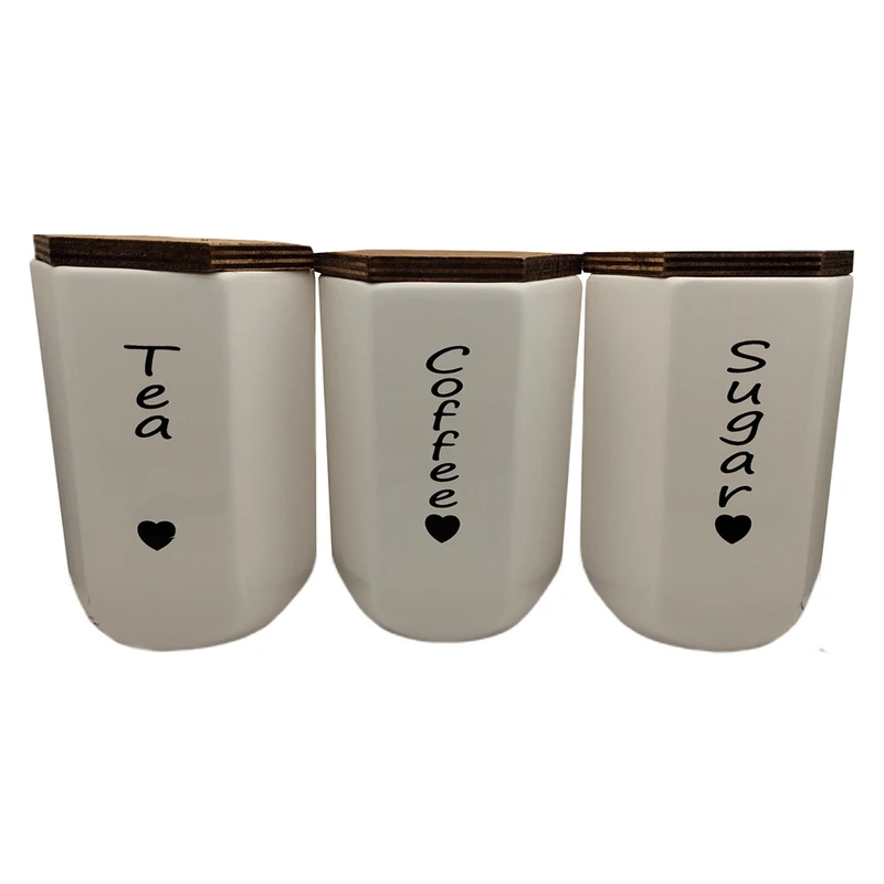 بانکه مدل چند ضلعی چای و قهوه و شکر طرح قلب کد 061 مجموعه 3 عددی