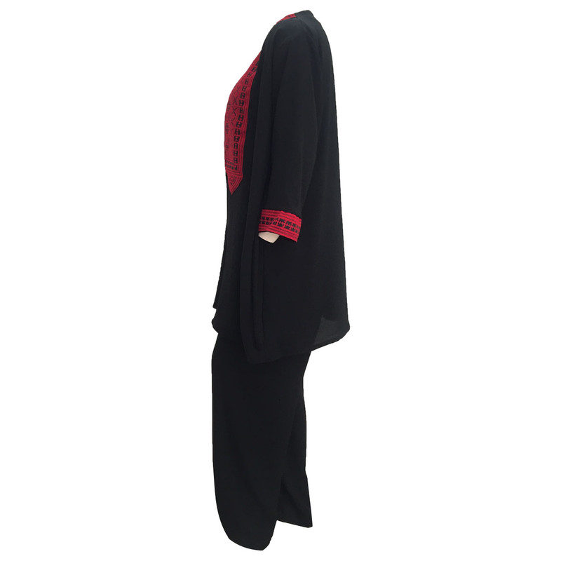 مانتو و شلوار زنانه مدل نخی ابر و بادی سنتی کد tm-2474 رنگ مشکی
