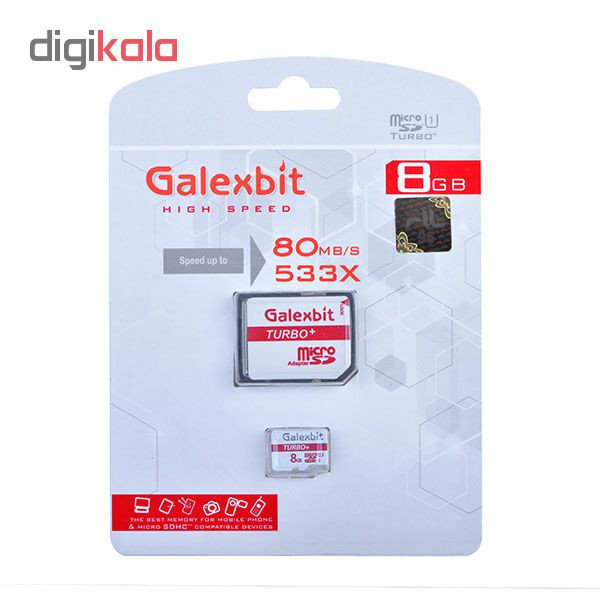 کارت حافظه microSDHC گلکسبیت مدل Turbo+ کلاس 10 استاندارد UHS-I سرعت 80MBps ظرفیت 8 گیگابایت به همراه آداپتور SD