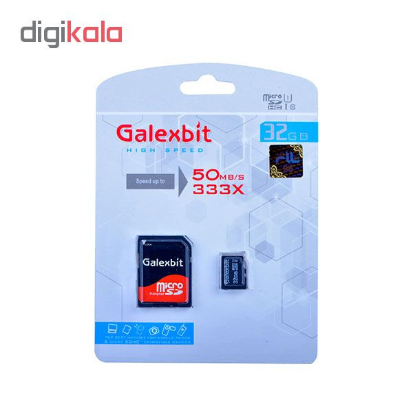 کارت حافظه microSDHC گلکسبیت مدل 333X کلاس 10 استاندارد UHS-I سرعت 50MBps ظرفیت 32 گیگابایت به همراه آداپتور sd