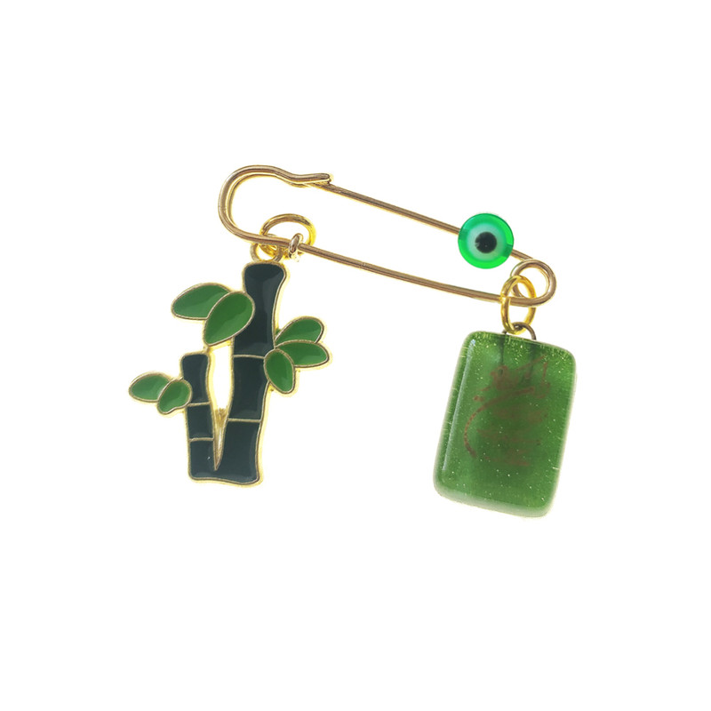 سنجاق سینه دخترانه مدل بامبو و وان یکاد شیشه ای و چشم نظر