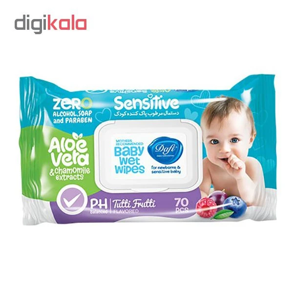 عکس شماره 2 : دستمال مرطوب در دار دافی مدل sensetive بسته 70 عددی