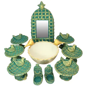 مجموعه هفت سین 10 پارچه دست نگار طرح پتینه مدل مرغ آمین کد 02-20