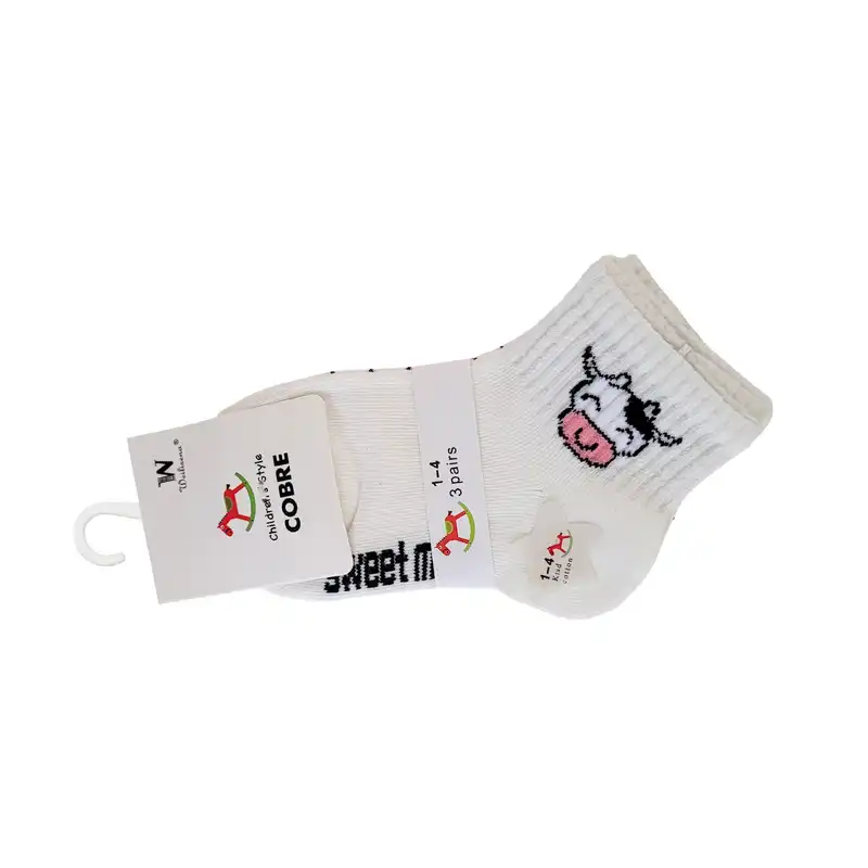 جوراب بچگانه مدل گاو  کد 1205076  بسته 3 عددی