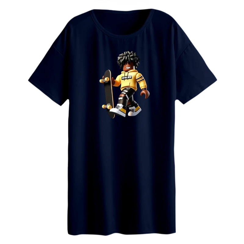 تی شرت لانگ آستین کوتاه زنانه مدل روبلاکس و اسکیت کد 2