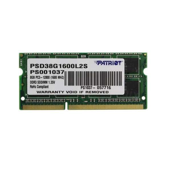 رم لپتاپ DDR3L تک کاناله 1600 مگاهرتز CL11 پاتریوت مدل PSD38G1600L2S-PC3L 12800 ظرفیت 8 گیگابایت