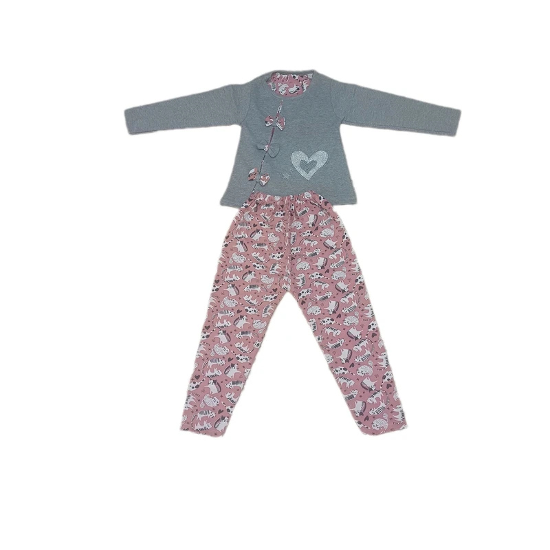 ست تی‌شرت آستین بلند و شلوار راحتی دخترانه مدل پاپیون و قلب