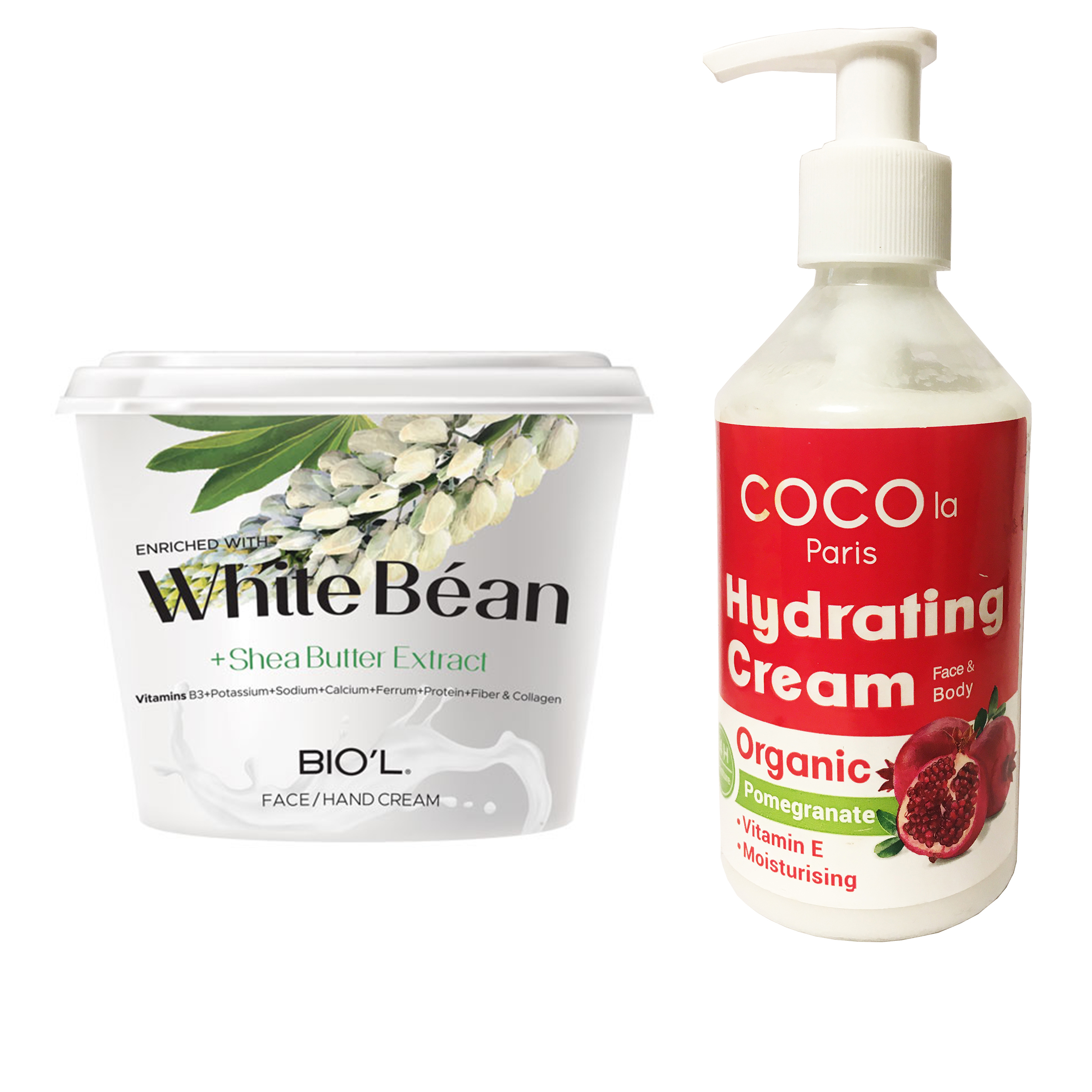کرم مرطوب کننده بیول مدل White Bean حجم 250 میلی لیتر به همراه کرم آبرسان کوکولا پاریس مدل انار حجم ۲۵۰ میلی لیتر 