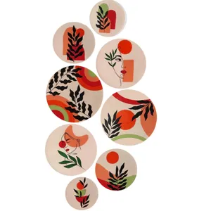 بشقاب دیوارکوب سفالی طرح مینیمال کد D500 مجموعه 8 عددی