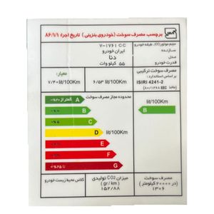 برچسب مصرف انرژی شیشه جلو خودرو وارون مدل P-709 مناسب برای دنا