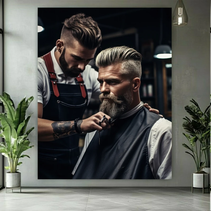 تابلو بوم طرح مخمل آرایشگر مرد مدل استایل خاص کد FP106366