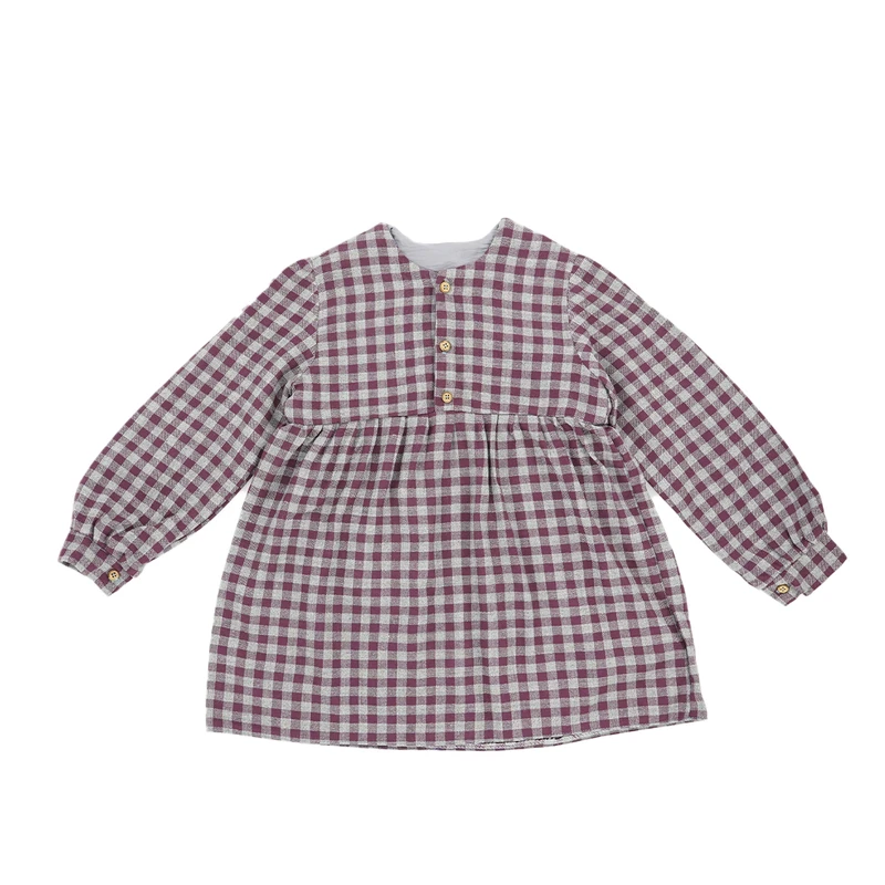 پیراهن آستین بلند یقه گرد دخترانه مدل چهارخانه