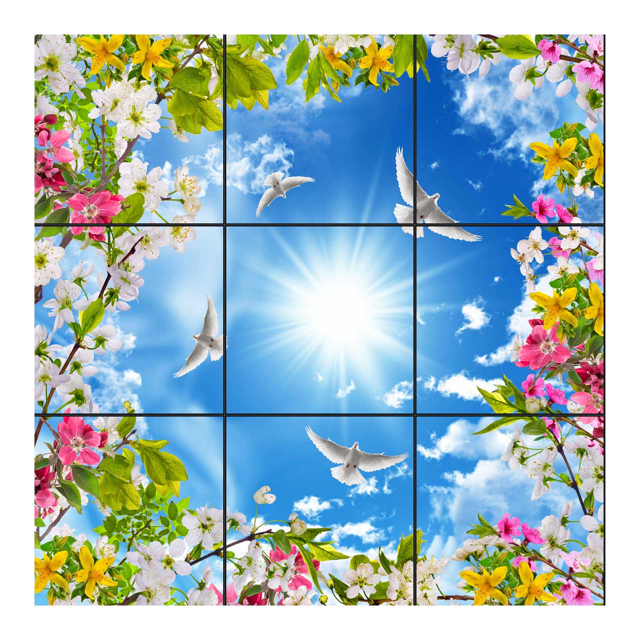 تایل سقفی آسمان مجازی طرح شکوفه های رنگی کد 0100 سایز 60x60 سانتی متر مجموعه 9 عددی