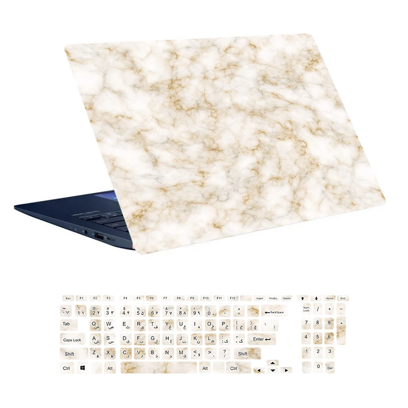 استیکر لپ تاپ توییجین و موییجین طرح Marble کد 43 مناسب برای لپ تاپ 15.6 اینچ به همراه برچسب حروف فارسی کیبورد 