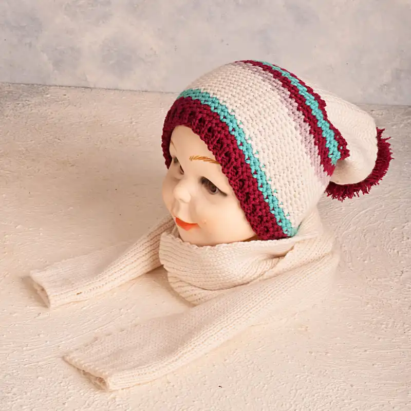 ست کلاه و شال گردن بافتنی بچگانه مدل S-007