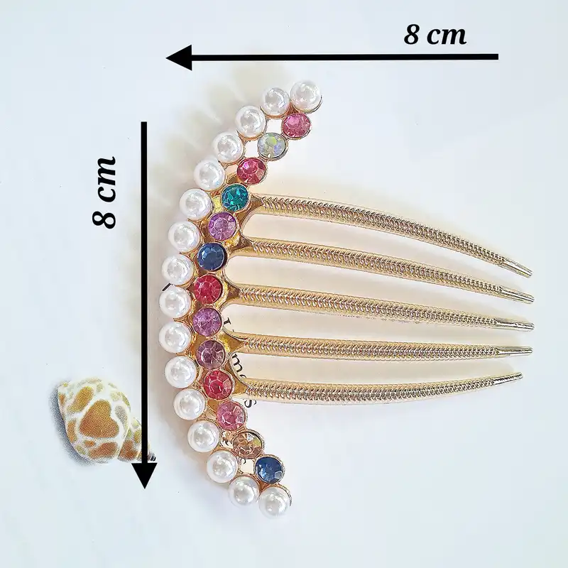 شانه مو زنانه شنیون نیم تاج مروارید دار کد 21 brg