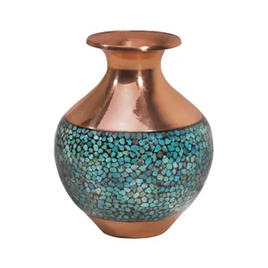 گلدان مسی و فیرروزه کوب گالری گوهران مدل 124