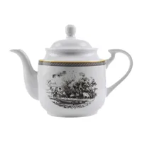 قوری چینی زرین ایران مدل چای استوانه کوچک 3 ویلیج درجه عالی گنجایش 450 میلی&zwnj;لیتر