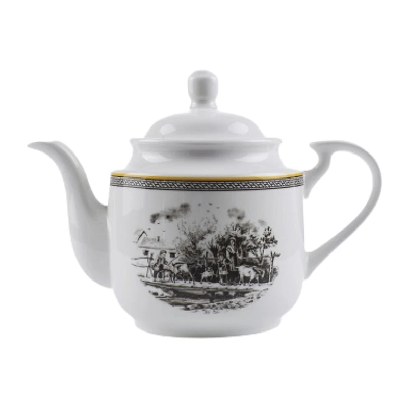 قوری چینی زرین ایران مدل چای استوانه کوچک 3 ویلیج درجه عالی گنجایش 450 میلی‌لیتر