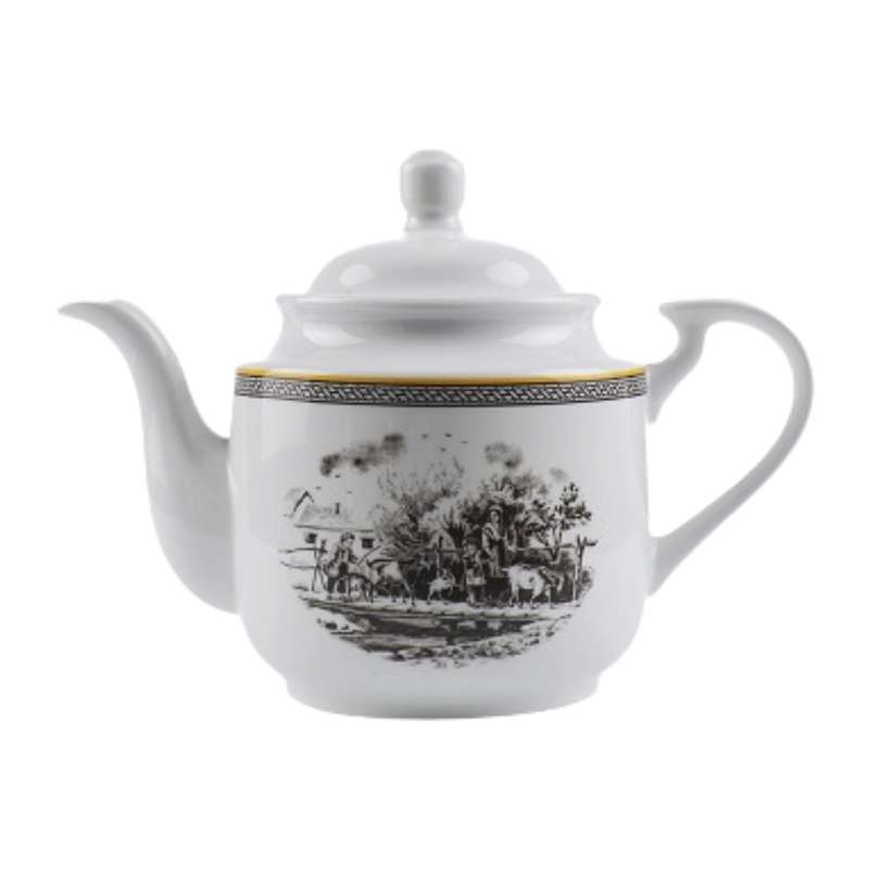 قوری چینی زرین ایران مدل چای استوانه کوچک 3 ویلیج درجه عالی گنجایش 450 میلی‌لیتر