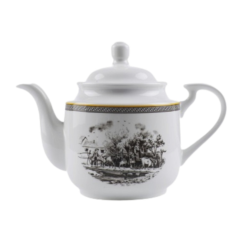 قوری چینی زرین ایران مدل چای استوانه کوچک 3 ویلیج درجه عالی گنجایش 450 میلی‌لیتر