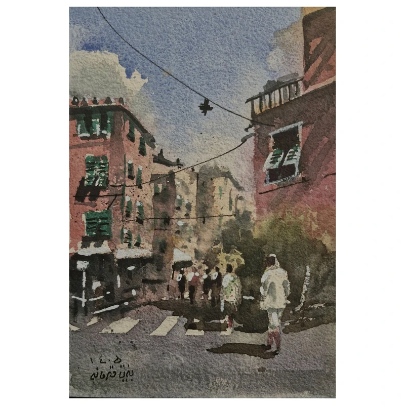 نقاشی آبرنگ به سبک امپرسیونیسم طرح خیابان کد 245