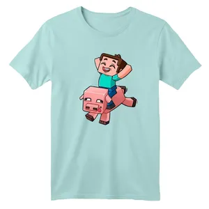 تی شرت آستین کوتاه بچگانه مدل ماینکرفت کد 1 رنگ آبی روشن