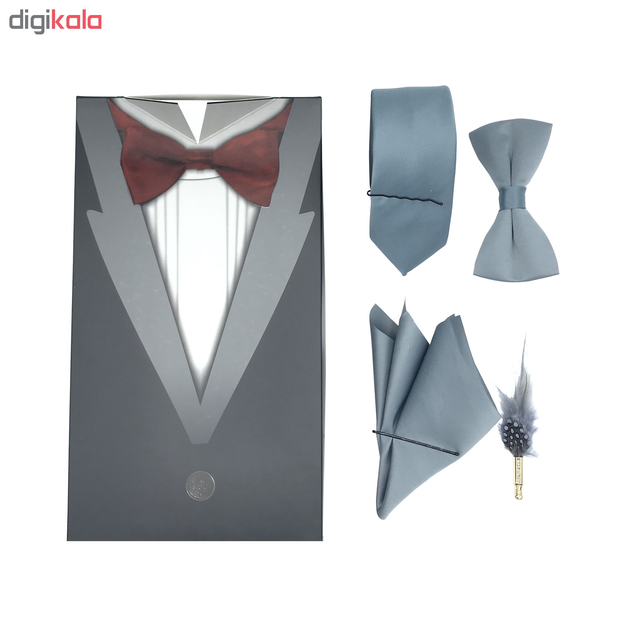 ست کراوات پاپیون دستمال جیب و گل کت مدل KPDG-1003